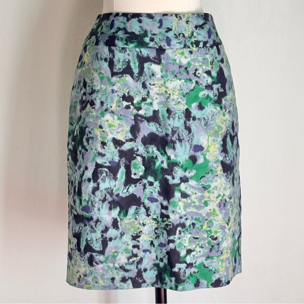 Halogen Green & Purple Abstract Floral Stretch Pencil Skirt, Size 2